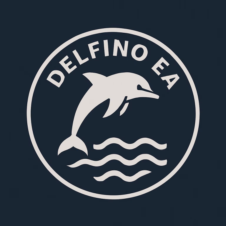 Logo di Delfino EA, delfino bianco che salta sopra le onde