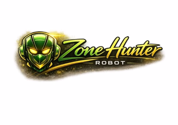 Logo di Zone Hunter Robot, volto stilizzato verde con la scritta dorata