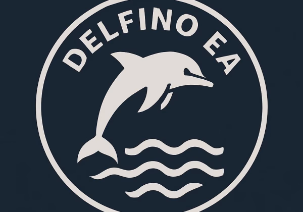 Logo di Delfino EA, delfino bianco che salta sopra le onde